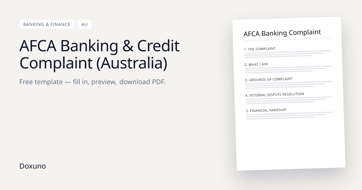 AFCA Banking Complaint Letter (AU) — Word + Free PDF