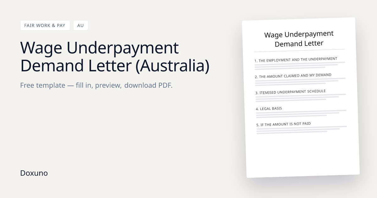 Wage Underpayment Demand Letter (AU) — Word + Free PDF