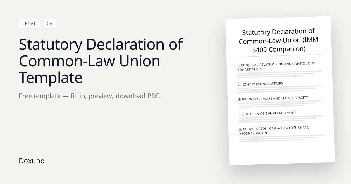 Statutory Declaration of Common-Law Union (IMM 5409 Companion) — Word ...
