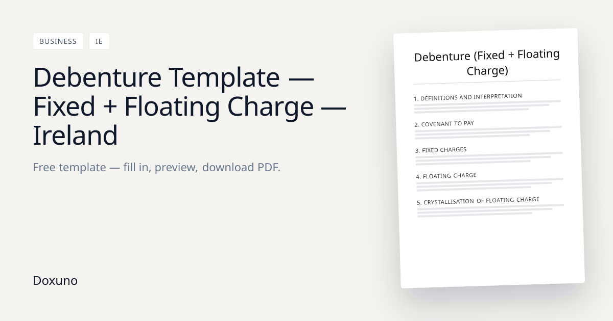Debenture Template Ireland — Fixed + Floating Charge Word + Free PDF ...