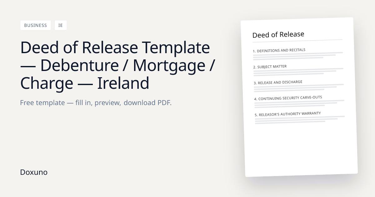 Deed of Release Template Ireland — Debenture / Mortgage Word + Free PDF ...