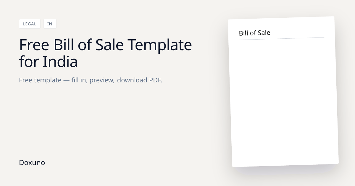 Bill of Sale Template (India) — Word + Free PDF Download