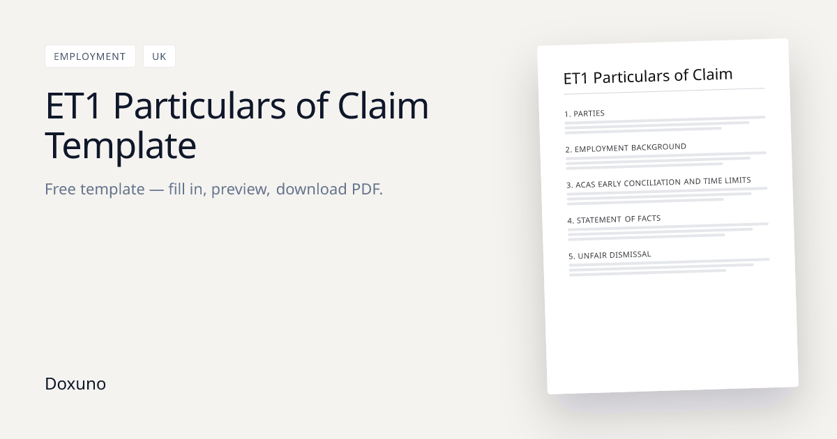 ET1 Particulars of Claim Template — Word + Free PDF Download