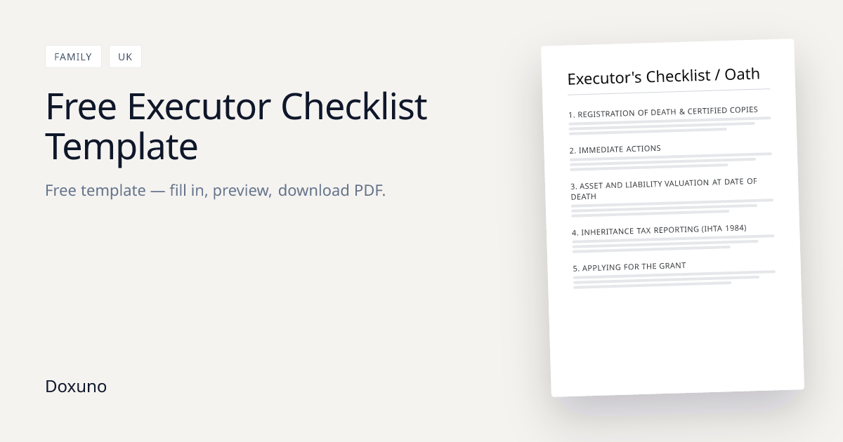 Executor's Checklist / Oath (UK) — Word + Free PDF Download