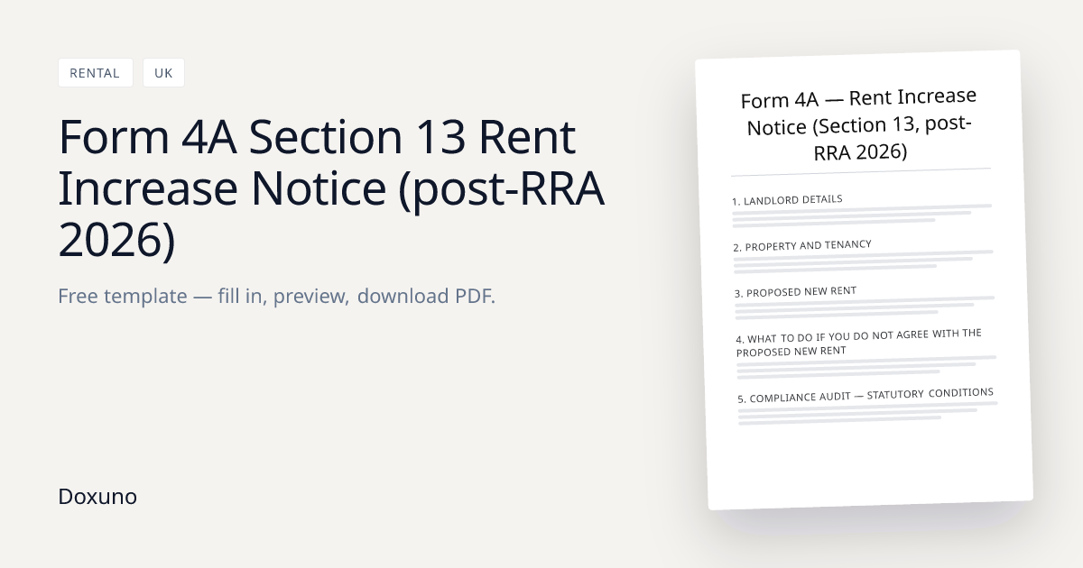 Form 4A — Rent Increase Notice (Section 13, post-RRA 2026) — Word + PDF ...