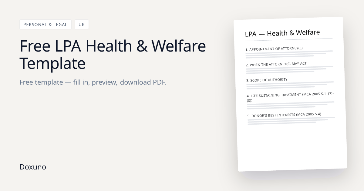 LPA — Health & Welfare Template — Word + Free PDF Download