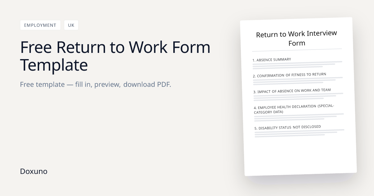 Return to Work Interview Form — Word + Free PDF Download