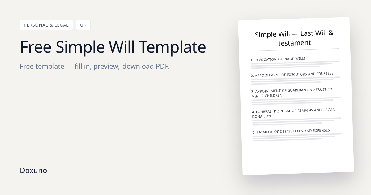 Simple Will — Last Will & Testament — Word + PDF Download