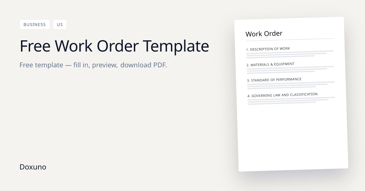 Work Order Template (US) — Word + Free PDF Download