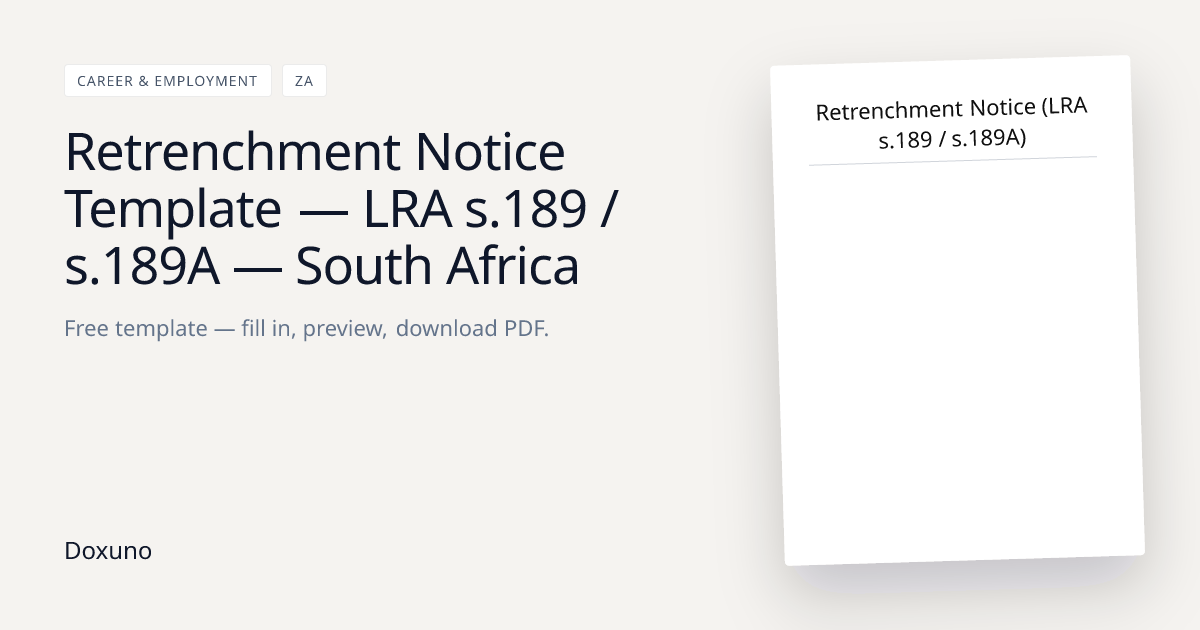 Retrenchment Notice (LRA s.189 / s.189A) — Word + PDF Download