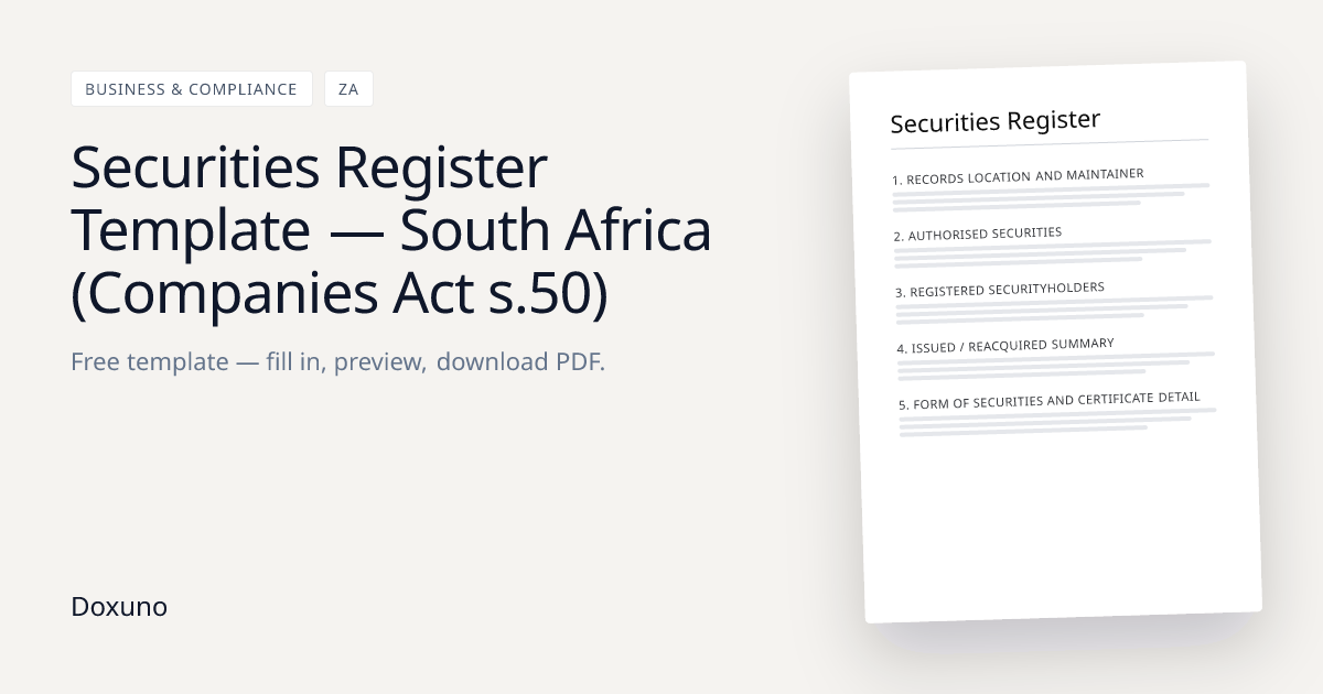 Securities Register Template (SA) — Word + Free PDF Download