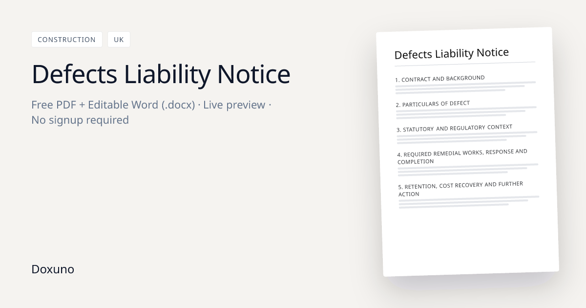 Defects Liability Notice Template — Word + Free PDF Download