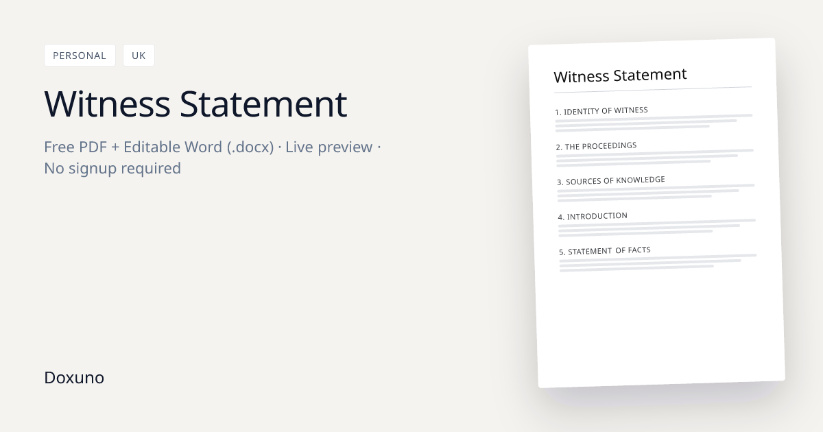 Witness Statement Template (UK) — Word + Free PDF Download