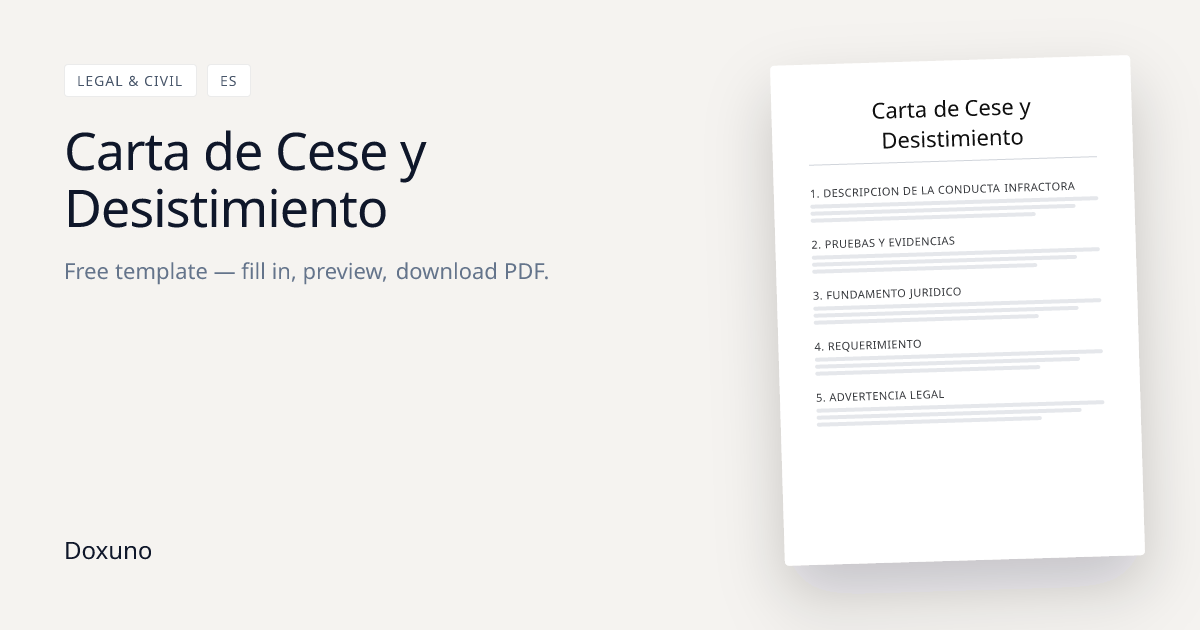 Carta de Cese y Desistimiento — Word + PDF descarga