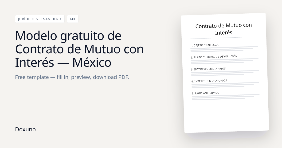 Contrato de Mutuo con Interés — Word + PDF descarga