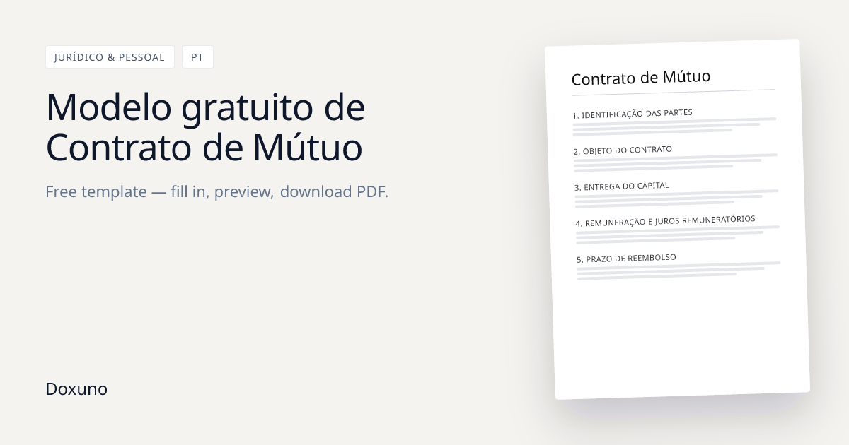 Contrato de Mútuo Modelo — Word + PDF grátis · baixar
