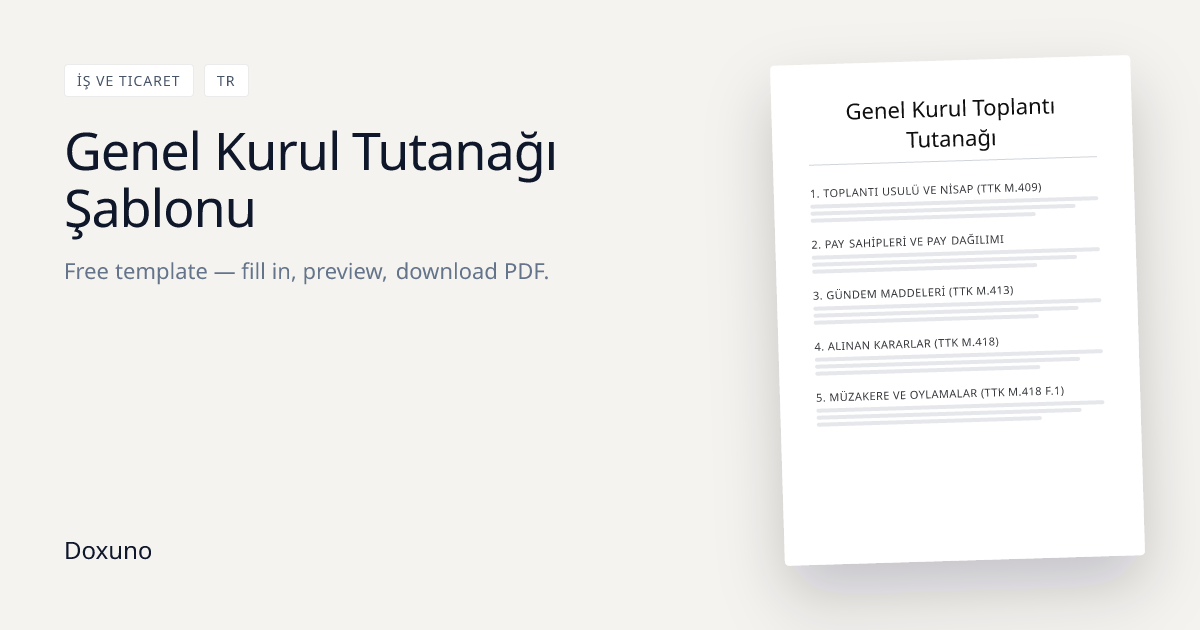 Genel Kurul Toplantı Tutanağı — Word + Ücretsiz PDF indir