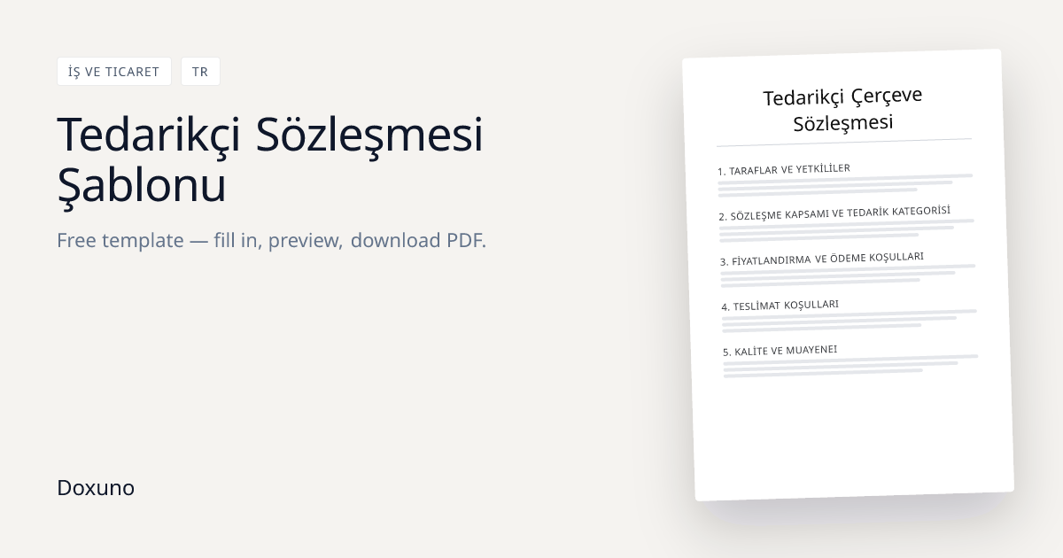 Tedarikçi Çerçeve Sözleşmesi — Word + Ücretsiz PDF indir